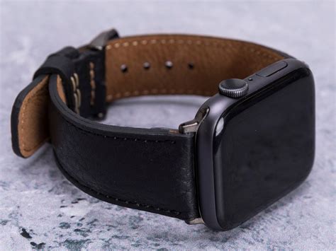 Men Black Leather Apple Watch Band Mm Mm Engraved Apple Etsy