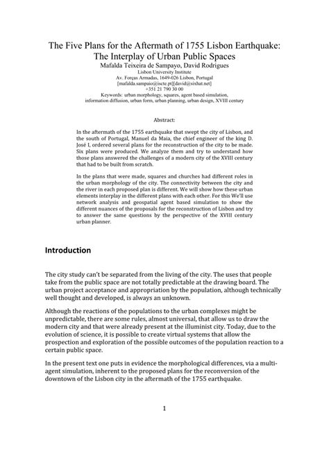 (PDF) The five plans for the aftermath of 1755 Lisbon earthquake: the ...