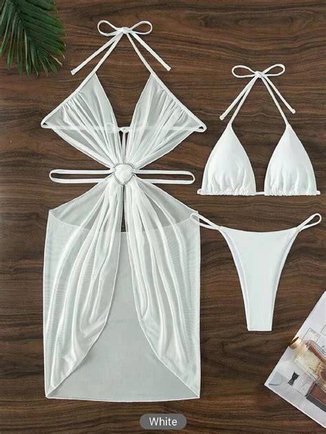 Piece Halter String Bikini Hollow Out Swimsuit Women Padded
