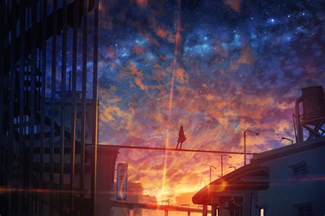 Download Sunset Starry Sky Anime Original Anime Sunset Hd Wallpaper By ナコモ