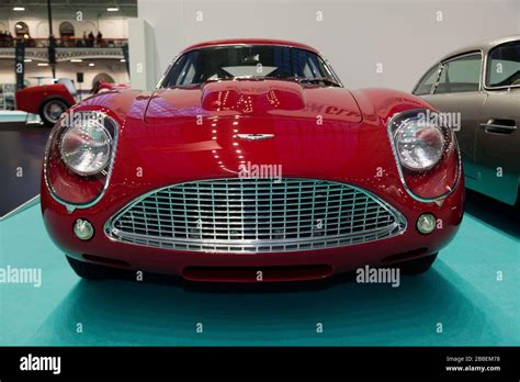 Three Quarter Rear View Of An Aston Martin Db4 Gt Zagato Continuation Model On Display At The