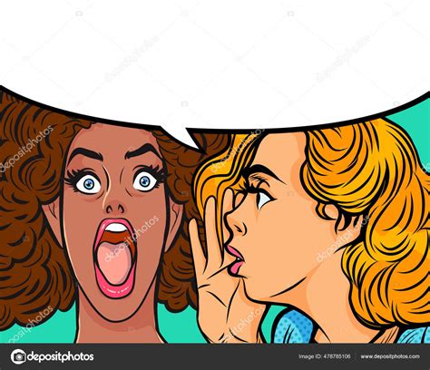 Woman Whispering Gossip Secret Her Friend Speech Bubble Pop Art Stock