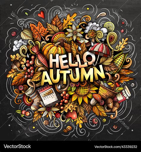 Hello Autumn Nature Cartoon Doodle Royalty Free Vector Image