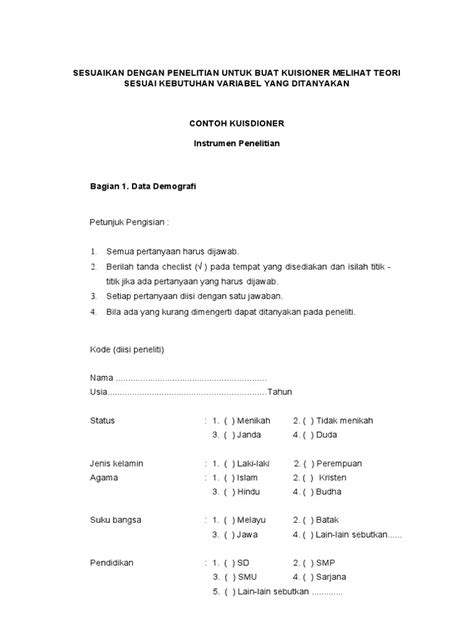 Contoh Kuisioner Pdf