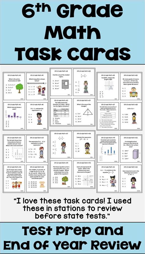 Th Grade Math Review Task Cards For Beginning Of The Year Assessment