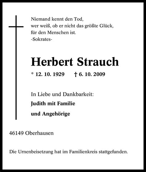 Traueranzeigen Von Herbert Strauch Trauer In Nrw De