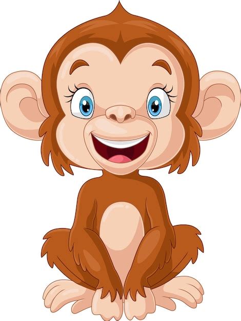 Macaco Pequeno Bonito Dos Desenhos Animados Sentado Vetor Premium