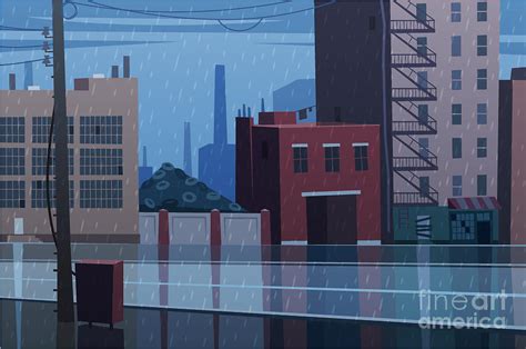 Rainy Cityscape Vector Illustration Digital Art by Doremi