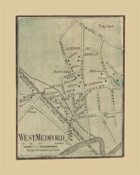 West Medford Medford Massachusetts 1856 Old Town Map Custom Print Middlesex Co Old Maps