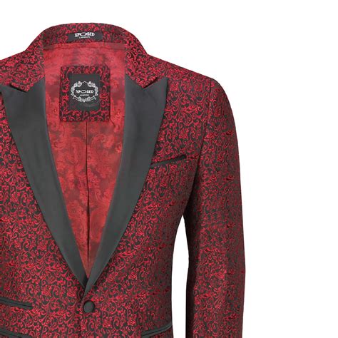 Mens Floral Jacquard Print Tuxedo Jacket Smart Tailored Fit Blazer