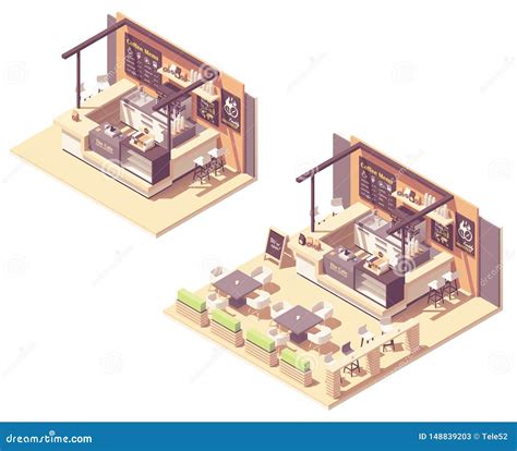 Vector Isometric Food Court Coffee Kiosk Stock Vector Illustration Of