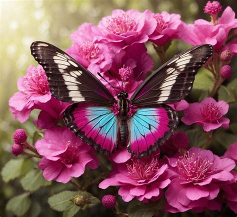 Premium Photo Beautiful Butterfly On Pink Flowers Closeup Nature