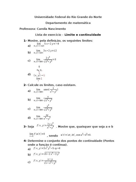 Pdf Lista De Exercício Limite E Continuidade Dokumen Tips