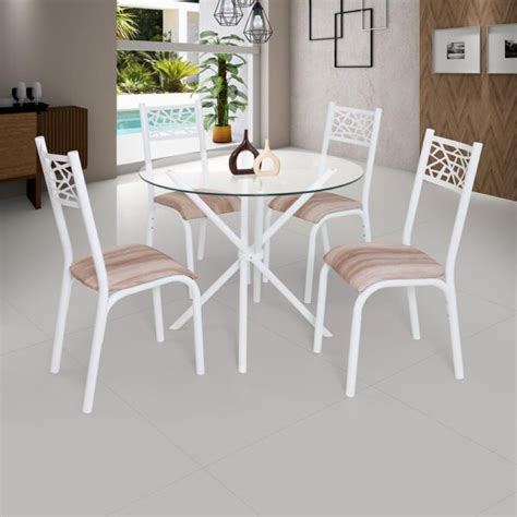 Conjunto De Mesa Jade Slim Tampo Vidro Incolor M Redondo