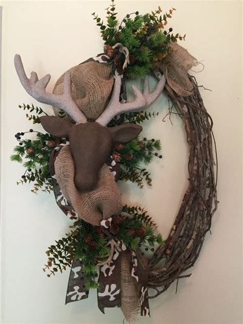 Rustic Deer Grapevine Wreath With Burlap And Camouflage Grapevine