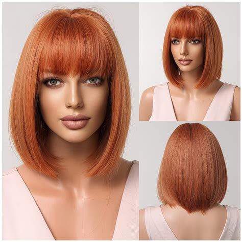 Pattnium Ginger Bob Wig For Women Short Orange Bob Wig