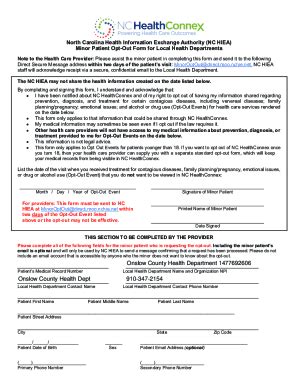 Fillable Online NCHIEA Minor Opt Out Form Updated September 2020 FINAL