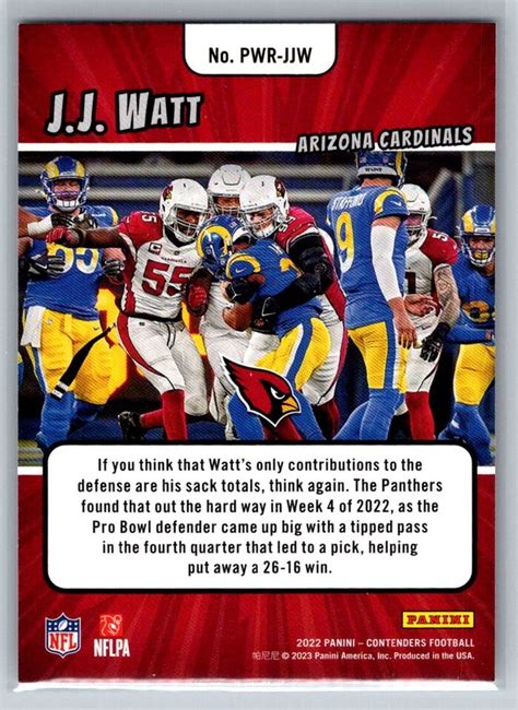 2022 Panini Contenders Power Players PWR JJW JJ Watt Arizona Cardinals