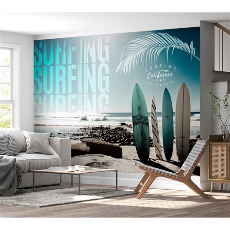 Peel And Stick Surf Wall Mural California Surfing Adventure Removable Wallpaper Bed Bath