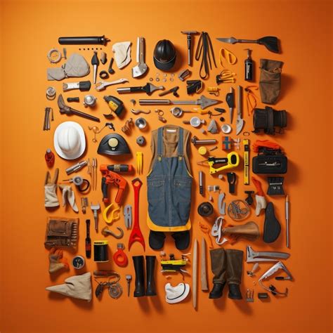 Premium Ai Image A Collection Of Tools Arranged On An Orange Background