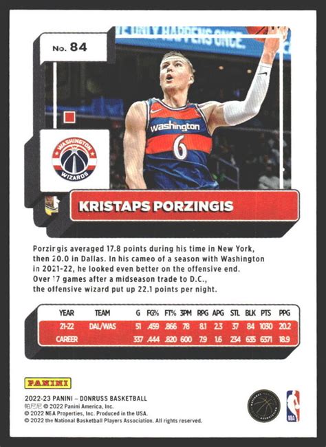 Kristaps Porzingis 84 2022 23 Donruss Washington Wizards EBay