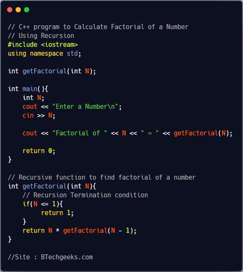 Factorial Function C C Program To Find Factorial Of A Number Using Recursion Btech Geeks