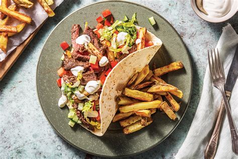 Beef Gyros With Chips Recipe Hellofresh Beef Gyro Steak And Chips Chips Recipe