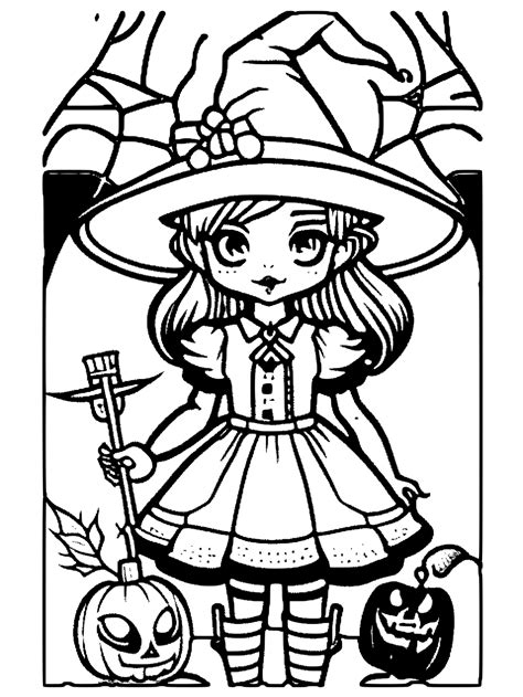 Dibujo De Brujas De Halloween De Anime Para Colorear Creative Fabrica