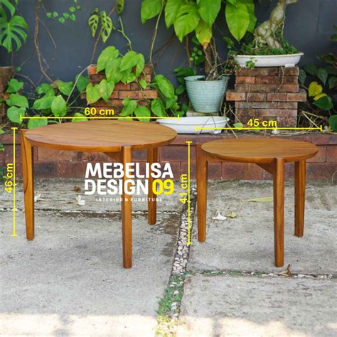 Meja Tamu Bulat Susun Nesting Table Kayu Jati