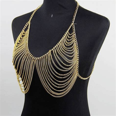 Gold Rhinestones Bikini Body Chain Bra Crystal Body Jewelry Etsy