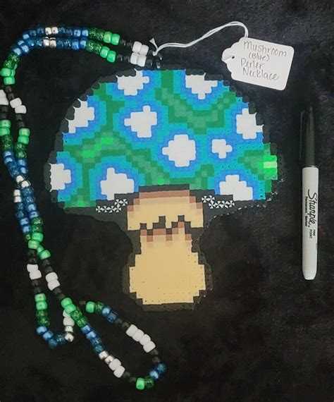 Blue Mushroom Perler Necklace Etsy