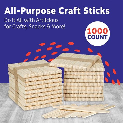 1000 Pcs Wood Craft Sticks, Popsicle Sticks for Crafts, Icecream Sticks, Wooden Dowel, Wax ...