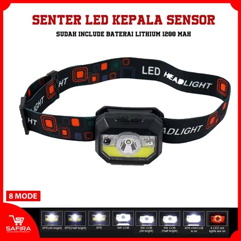 Jual Senter LED Kepala Headlamp Flashlight Induction Sensor Waterproof