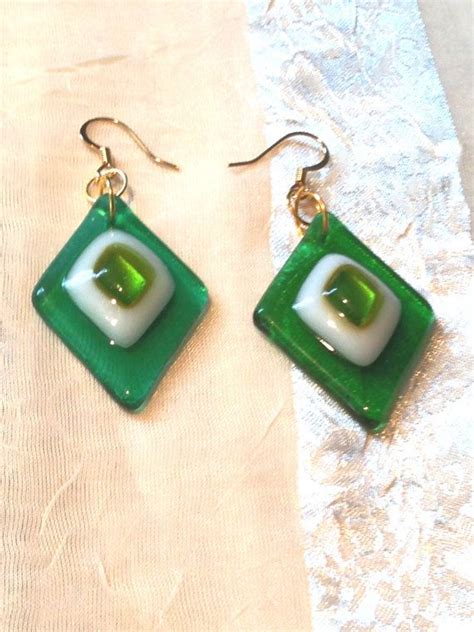 Lemon Lime Earrings Fused Glass Handmade Jewelry Wearable Art Fused