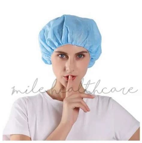 Mile Disposable Bouffant Cap Non Woven Round Medical Blue Color Poly