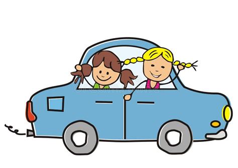 Children Drawing Car Trip Happy Kids Ride Smiling Stock Illustrations ...