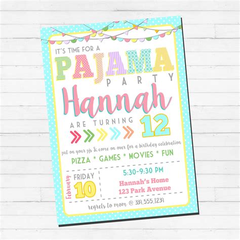 Pajama Party Invitation Pajama Birthday Invitation Girls