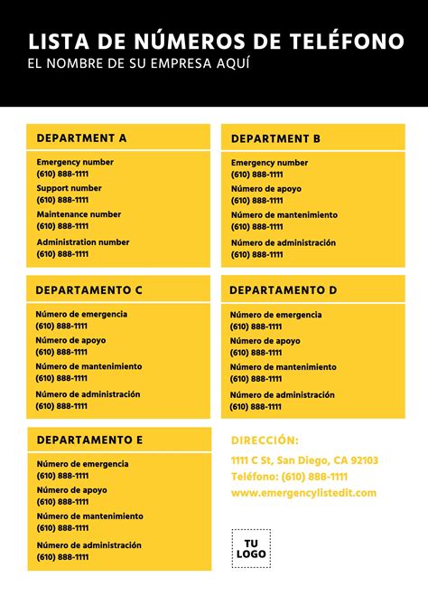 Plantilla De Lista De N Meros De Tel Fono