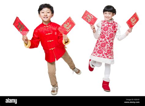 Happy Children Holding Red Envelopes Stock Photo Alamy