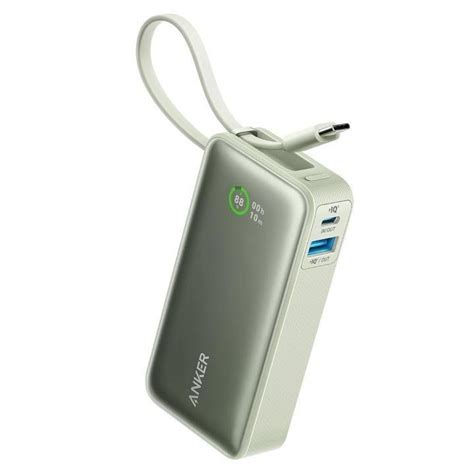 アンカー モバイルバッテリー 小型 Anker Nano Power Bank 30W Built In USB C Cable グリーン