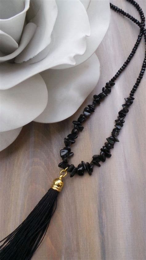 Black Tassel Necklace Black Tassel By AllAboutEveCreations Bead