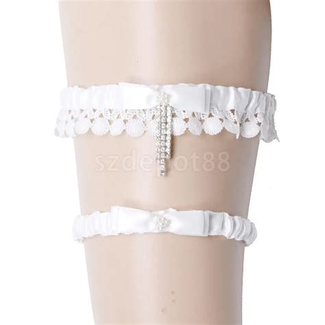 2pcs Set Bridal Wedding Lace Pearls Satin Leg Garter Thigh Ring For