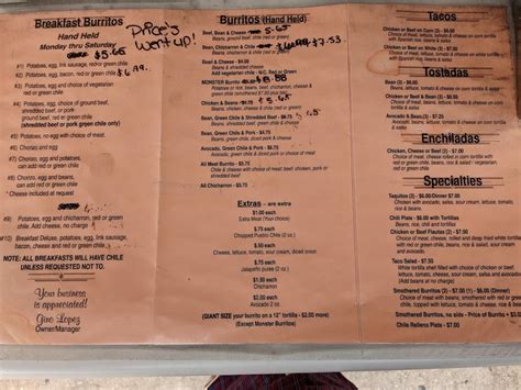 Menu At Burritos Betty Restaurant Pueblo