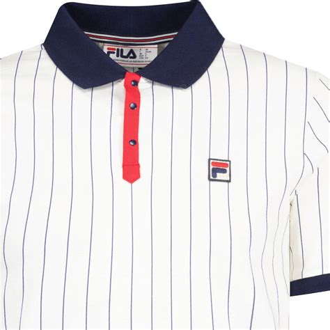 Fila Vintage Bb1 Retro Striped Polo Shirt In Gardenia Navy Red