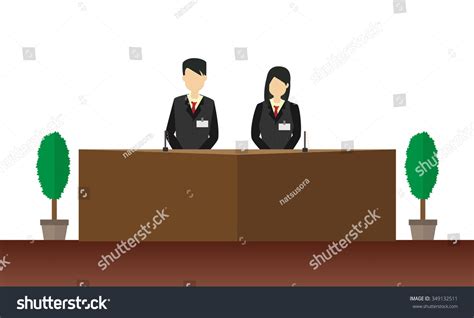 Receptionist Standing Hotel Reception Desk Cartoon Stock Vector