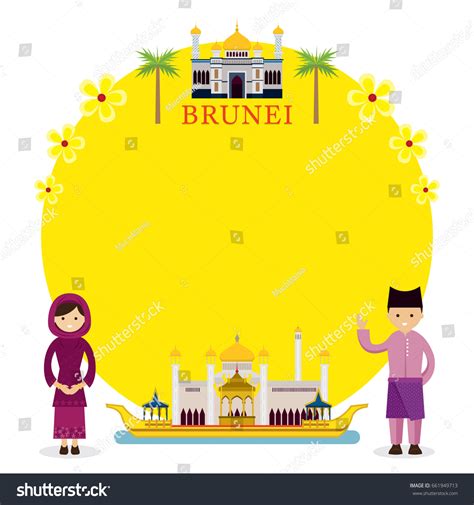 Brunei Landmarks People Traditional Clothing Frame Stock Vector ...