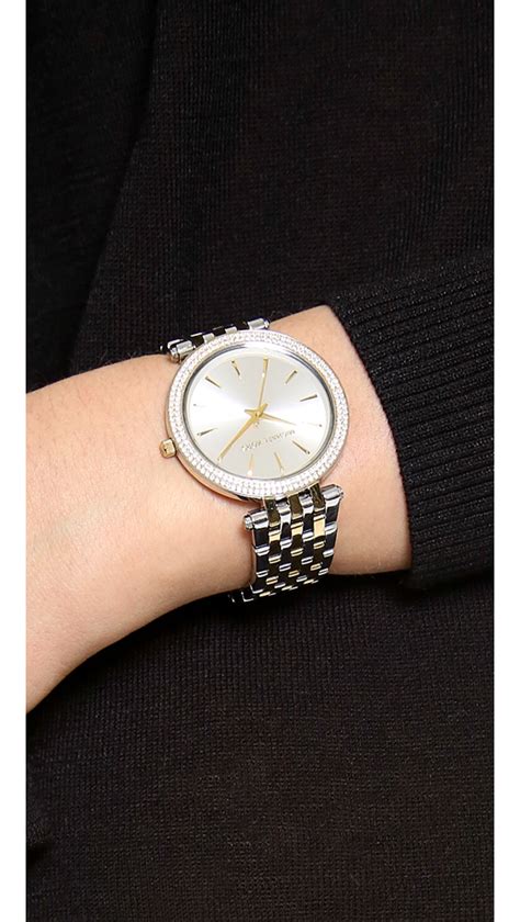 Michael Kors Darci Pave Two Tone Watch In Silver Gold Metallic Lyst