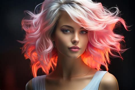 Premium Ai Image Portrait Of A Beautiful Girl With Rainbow Neon Hair