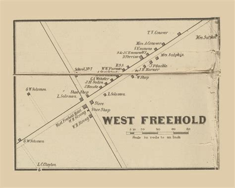 West Freehold Village New Jersey 1861 Old Town Map Custom Print Monmouth Co Old Maps