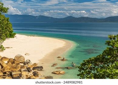 Picturesque Tropical Golden Nudey Beach Turquoise Stock Photo